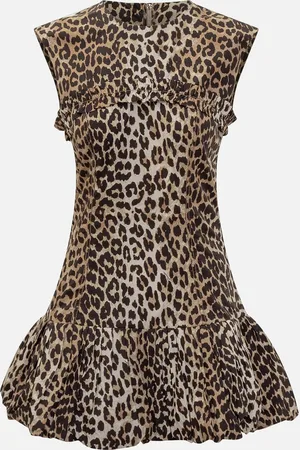 Ganni Leopard Leopard-Print Cotton Mini Dress - EU 34/UK 6