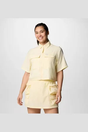 Columbia Elevated View Utility Short Sleeve Shirt - Lemon Wash Size L - Women