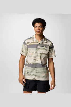Columbia Pine Canyon Printed Short Sleeve Shirt - Safari Rouge Valley Size M - Men