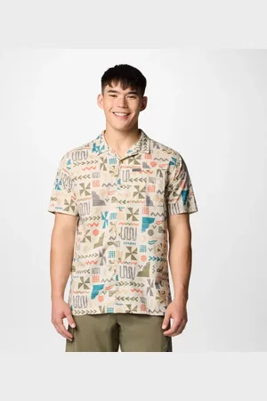 Columbia Pine Canyon Printed Short Sleeve Shirt - Dark Stone Outer Bounds Size L - Men