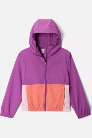 Columbia Tabor Trail Hooded Windbreaker - Razzle Satin Pink Hot Coral Size L (14-16 years) - Girls