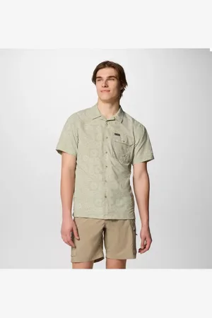 Columbia Tech Trail Utility Printed Woven Short Sleeve Shirt - Safari Blazing Trails Size L - Men