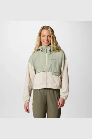 Columbia Spire Valley Cropped Hooded Windbreaker - Safari Dark Stone Size XS - Women