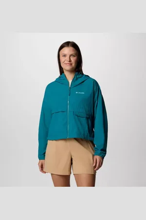 Columbia Spire Valley Cropped Hooded Windbreaker - River Blue Size M - Women