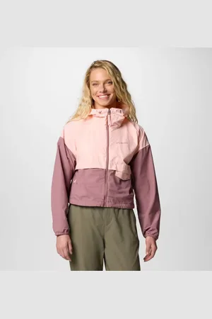 Columbia Spire Valley Cropped Hooded Windbreaker - Pink Sand Fig Size XL - Women