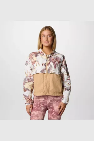 Columbia Spire Valley Printed Hooded Windbreaker - Sea Salt Outbacked Canoe Size M - Women