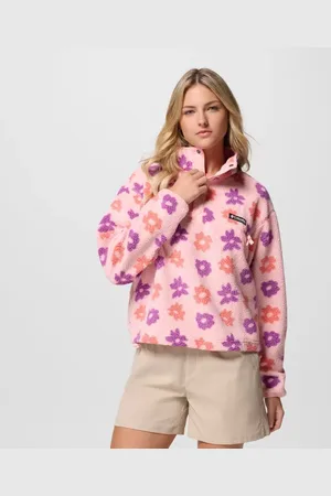 Columbia Helvetia II Cropped Sherpa Half Snap Printed Fleece - Pink Sand Size L - Women