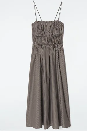 COS Striped Gathered-Waist Midi Dress
