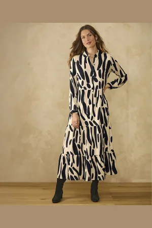 Damart Tiered Monochrome Print Dress