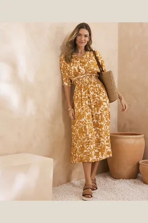 Damart Print Dress With Smock Detail Waist