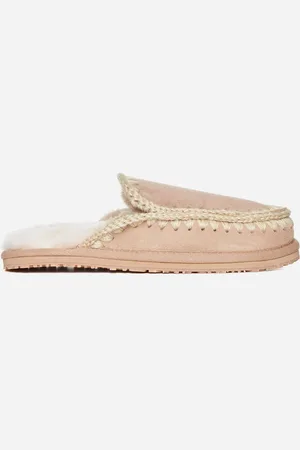 Mou Camel suede slipper full eskimo stitch mules
