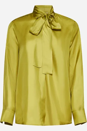 BLANCA Green silk satin Campanula shirt