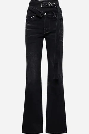 Y / PROJECT Black denim WRAP BELT jeans