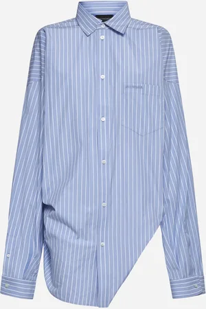 Balenciaga Sky blue striped Large Fit Asymmetric shirt