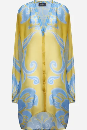 Etro Yellow Paisley print silk georgette kaftan