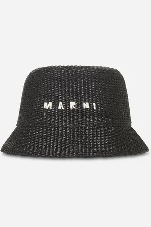 Marni Black raffia logo bucket hat