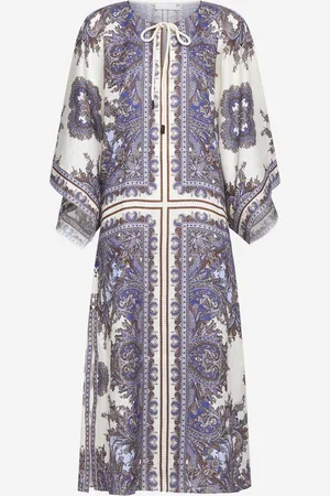 ZIMMERMANN Ottie print linen kaftan midi dress