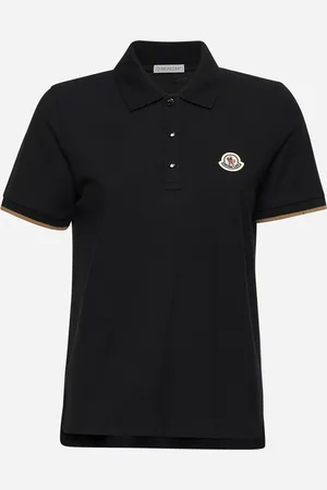 Moncler Black piquet logo patch polo shirt