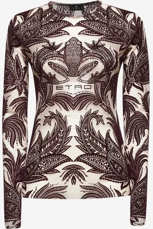 Etro Red frog motif flocked tulle top
