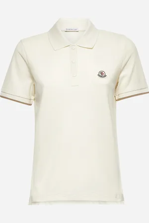 Moncler White piquet logo patch polo shirt