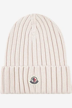 Moncler Pink wool logo patch beanie