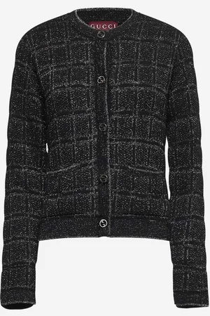 Gucci Black check lamé jacquard cardigan