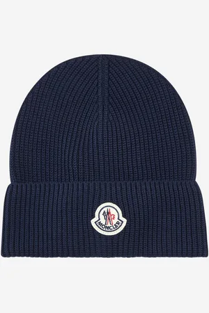 Moncler Blue cotton logo patch beanie