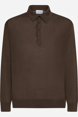 D4.0 Brown virgin wool knit polo shirt