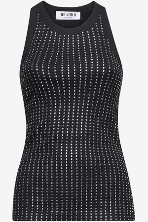 The Attico Black hotfix crystal tank top