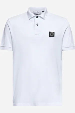 Stone Island White stretch piqué logo patch polo shirt