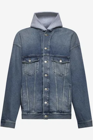 Balenciaga Blue denim and fleece hooded jacket