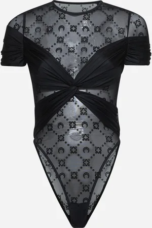 Marine Serre Black jersey and monogram mesh bodysuit