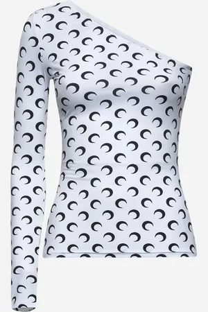 Marine Serre White Moon print jersey asymmetric top
