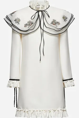 VALENTINO Ivory Crepe Couture short embroidered dress