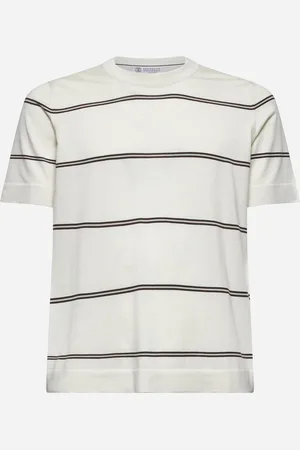 Brunello Cucinelli Ivory striped cotton knit T-shirt