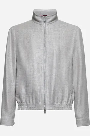 Brunello Cucinelli Beige linen and silk blend bomber jacket