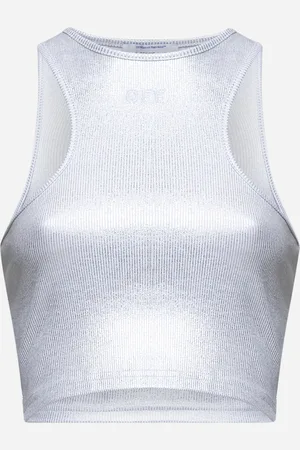 OFF-WHITE Silver Off logo ribbed cropped top