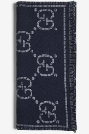 Gucci Grey and blue checked GG wool scarf
