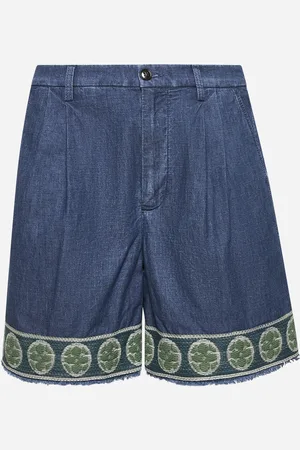VALENTINO Blue denim Bermuda shorts with jacquard hems