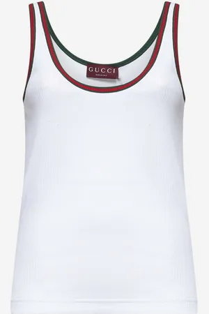 Gucci White ribbed cotton Web tank top