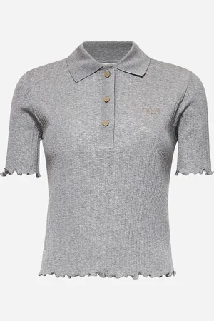 Fendi Grey ribbed jersey embroidered polo shirt