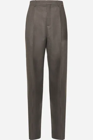 Saint Laurent Grey wool chiné high-waisted trousers