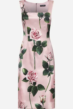 Dolce & Gabbana Pink Rose print satin sheath dress