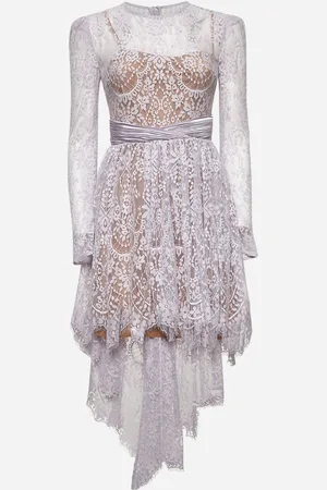 Self-Portrait Lilac lace asymmetric mini dress