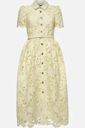 Self-Portrait Yellow floral lace midi dress