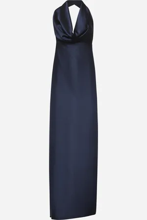 BLANCA Blue satin Antea long dress