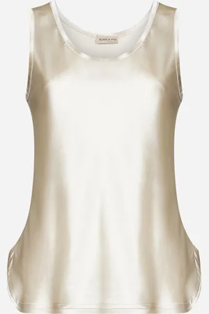 BLANCA Beige stretch silk Belis tank top