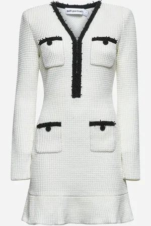 Self-Portrait White textured knit mini dress