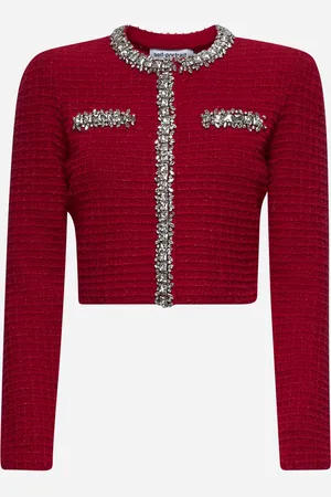 Self-Portrait Red lurex knit embellished cardigan