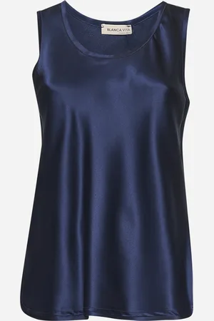 BLANCA Blue stretch silk Belis tank top